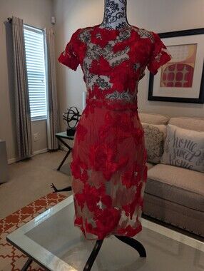 Red Embellish Mesh Dress
